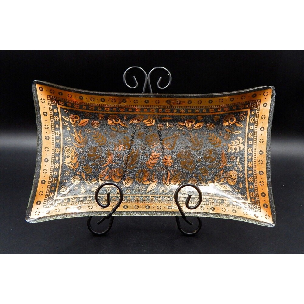 Georges Briard Persian Garden Bent Edge Gold Serving Tray Plate 11 Inch MCM